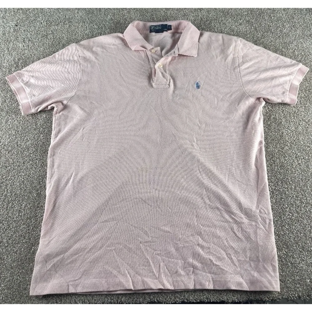 Polo Ralph Lauren Solid Pink Polo Shirt Mens L Blue Pony Cotton Preppy Classic